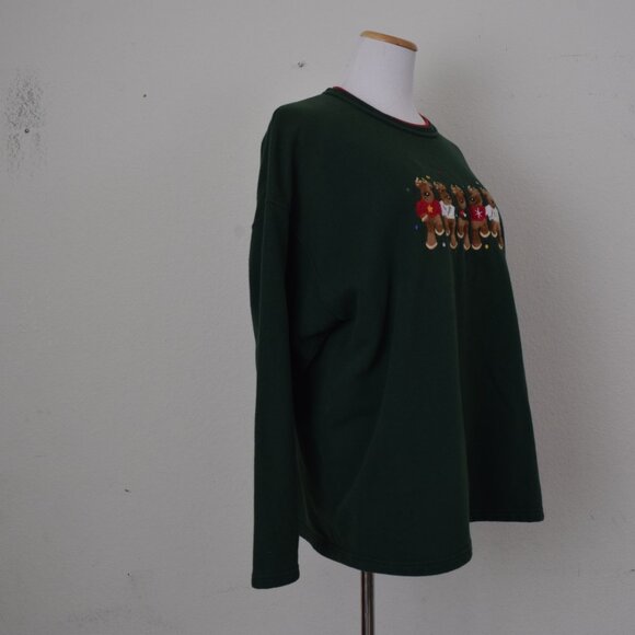 Vintage 90s Cotton/Poly Green Christmas Sweatshirt size X Large‎ - Picture 4 of 13
